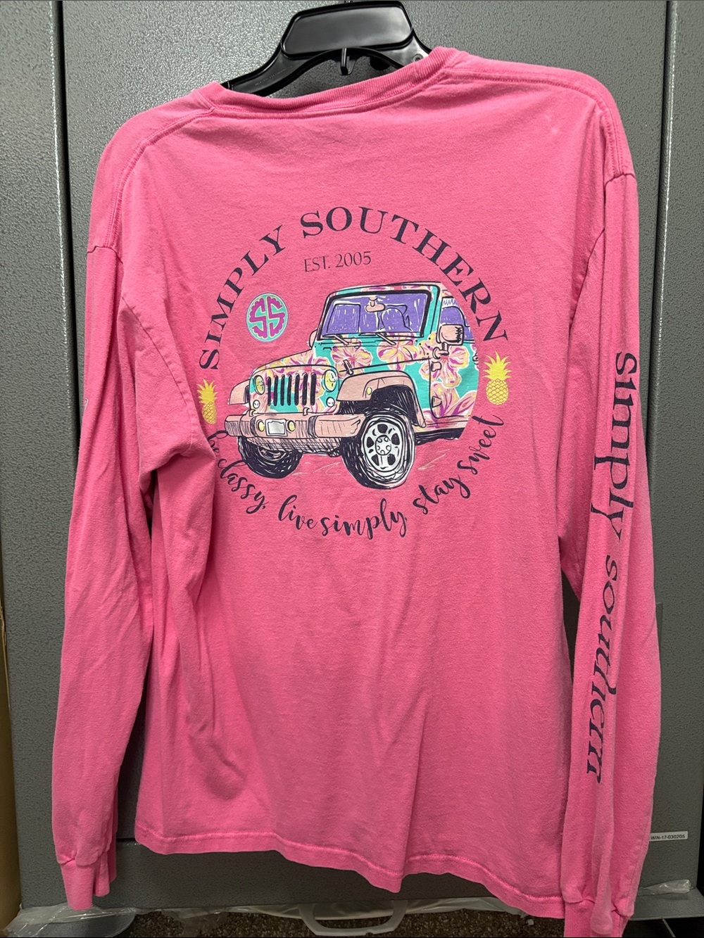 Simply Southern Pink Long Sleeve Tee with Tropical Jeep Art
